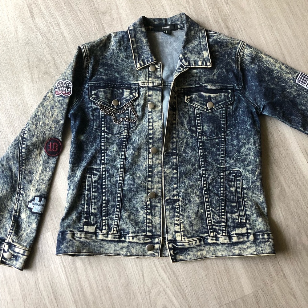 Forever 21 Men’s Style Bleached Dark Denim Jacket